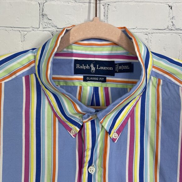 Polo Ralph Lauren Shirt Men XXL Button Down Striped Plaid Classic Fit Preppy - Picture 3 of 9